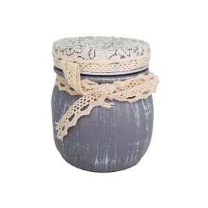 Borcan de sticla cu funda, decorat manual