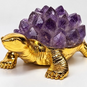 Broscuta testoasa decorativa din metal, cu LED si pietre violet, USB inclus, 12 x 5 cm - Img 6