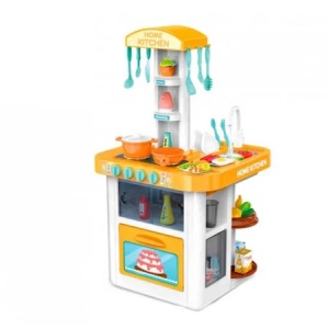 Bucatarie de jucarie copii Home Kitchen cu accesorii, set interactiv cu plita si chiuveta, 3+ ani
