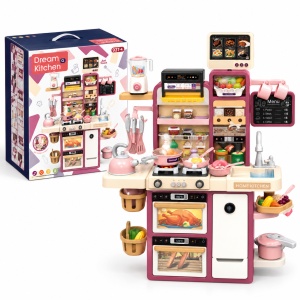 Bucatarie interactiva pentru copii Dream Kitchen, 98 cm, lumini, sunete, abur si apa, accesorii incluse, roz-crem, 3+ ani - Img 3