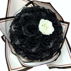 Buchet floral Glitter Black Roses cu 31 trandafiri negri decorativi premium, 40 cm - Img 2