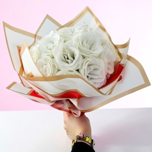 Buchet floral premium Glitter Roses cu 19 trandafiri albi decorativi, 40 cm - Img 4