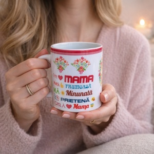 Cana cadou pentru Mama cu mesaj Te iubesc si inima florala - Img 2