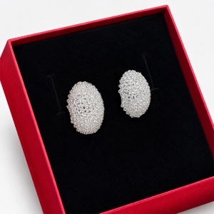 Cercei eleganti bombati cu cristale zirconiu cubic pave, in cutie cadou, Argintiu - Img 6