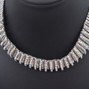 Colier Choker cu pietre semipretioase, la baza gatului, argintiu