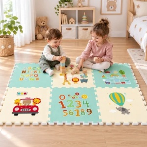 Covor puzzle pentru copii, 6 placi cu animale, cifre si litere, geanta inclusa, 180 x 120 cm - Img 2