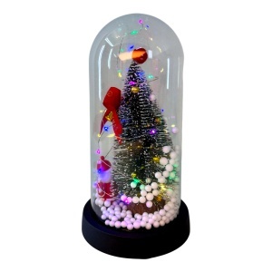 Cupola decorativă de Crăciun cu lumini led, brăduț, zăpadă și decorațiuni, Rosu, 22x11 cm - Img 4