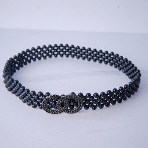 Curea elastica Pearly, catarama metalica decorativa si perle, Infinity Negru
