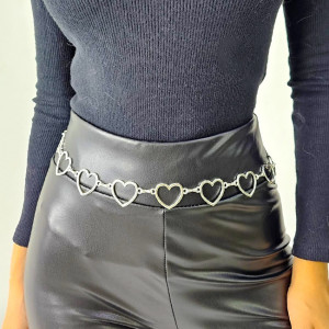Curea metalica Heart in Love, cu lant reglabil, Argintiu