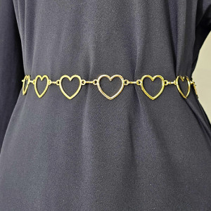 Curea metalica Heart in Love, cu lant reglabil, Auriu