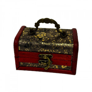 Cutie din lemn, pentru accesorii, cu aspect de cufar vintage 12 x 7 x 7, Rosu antichizat