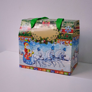 Cutie pentru cadouri, cu detalii de Craciun, Verde/Albastru, 19x12x17,5 cm