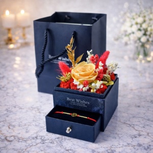 Cutiuta cu flori criogenate, sertar pentru accesorii, brățară, in punga eleganta, Negru - Img 2