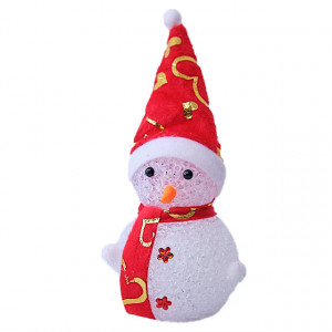 Decoratiune de Craciun, Om de zapada cu fular si caciula rosii, cu luminite, 17 cm