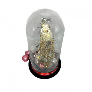 Decoratiune luminoasa, Brad artificial in cupola de sticla cu LED Ø 18 cm x 32 h, silver gold