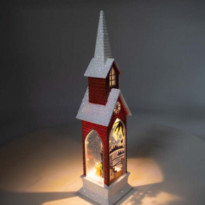 Decoratiune luminoasa, Capela ce surprinde scena Nasterii Domnului, cu LED, Baza 5x5, inaltime 21 cm, Rosu - Img 8