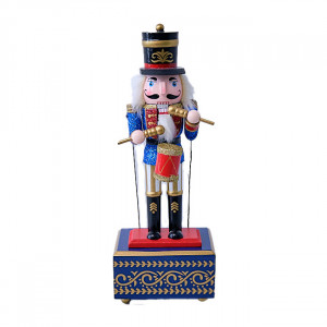 Decoratiune de Craciun, tip tobosar, Spargatorul de Nuci care canta, imbracat in uniforma festiva, Albastru, 33cm