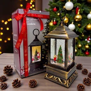 Decoratiune muzicala si luminoasa, Felinar Vintage, cu lumini calde, zapada si personaje in miscare, USB inclus, 24x10 cm - Img 2