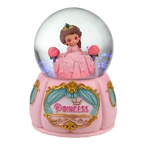 Decoratiune muzicala tip glob, pe suport din rasina, Printesa, 9x13 cm, Roz