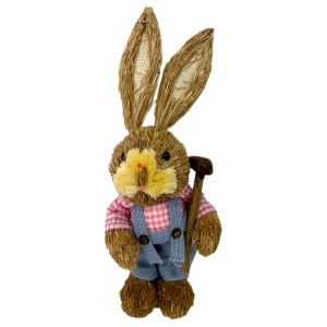 Decoratiune pentru Paste, iepuras rustic cu accesorii, din paie si textil, 35 cm - Img 2