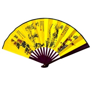 Evantai model japonez OKYOA, pliabil, cu laterale lemn, imprimat diferit fata/spate, IKEBANA
