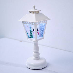 Felinar englezesc muzical tip decoratiune de Craciun, cu LED, 21 cm, Alb SnowMan 3