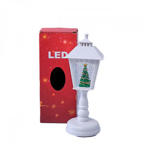 Felinar englezesc muzical tip decoratiune de Craciun, cu LED, 21 cm, Alb 