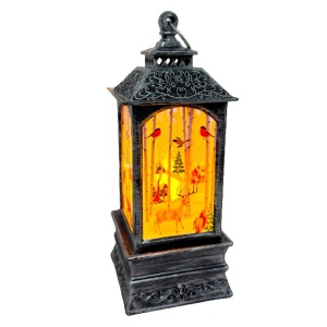 Felinar luminos decorativ Light and Magic, cu LED si peisaj de iarna, Cerb, Negru Antracit, 21X8X8 cm