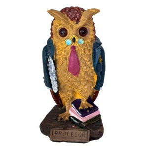 Figurina decorativa Profesor, din rasina, Bufnita cu registru Galben-Maro, 20cm - Img 3