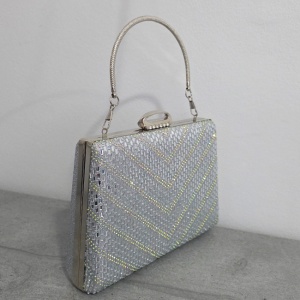 Geanta clutch pentru evenimente SUN POP, cu strasuri multicolore, Argintiu - Img 6