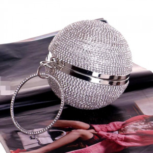 Geanta de ocazie, Shining Sphere, model rotund cu cristale artizanale, Argintiu 1