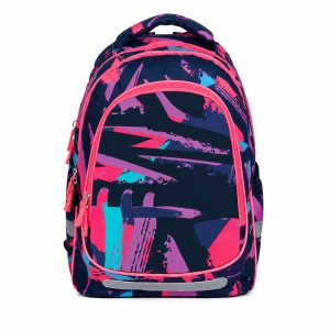 Ghiozdan anatomic fete pentru scoala Light Stripes, bleumarin cu accente roz, 41 x 28 x 17 cm