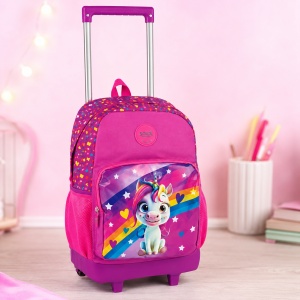 Ghiozdan cu troller Unicorn pentru fete, 45x32x16,5 cm, Roz-Mov - Img 2