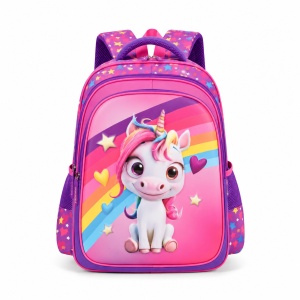 Ghiozdan scolar 3D ergonomic pentru fete Unicorn, 42x30x22 cm, Roz