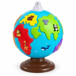 Glob educativ interactiv Lucky Baby, cu puzzle continente si animalute, multicolor, 21 cm, 18 luni+ - Img 4