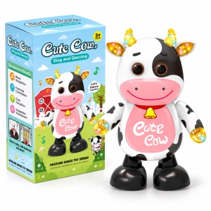 Jucarie interactiva Cute Cow, vacuta dansatoare cu muzica, lumini si miscare, 21 cm - Img 3
