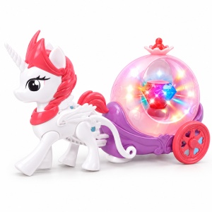 Jucarie interactiva Dream Horse, unicorn cu trasura, muzica, lumini si miscare