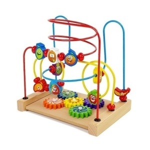 Labirint educational din lemn cu fructe, margele si roti dintate, multicolor, 3+ ani - Img 4