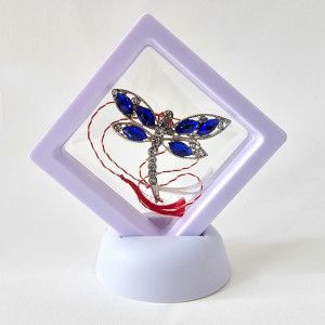 Martisor brosa Serene Flight, cu cristale artizanale si snur, in suport elegant, Albastru 2