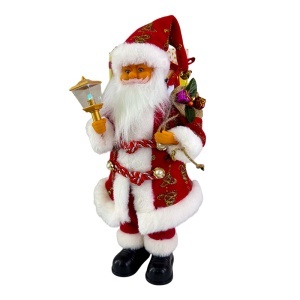 Mos Craciun animat care canta si danseaza, cu felinar si sac cu cadouri, 43 cm, Rosu-Auriu - Img 5