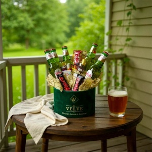 Pachet Beer pentru barbati, in cutie verde de catifea, cu selectie de dulciuri, bere Ursus Premium 500 ml si doua trabucuri Premium Punta Cana brown - Img 5