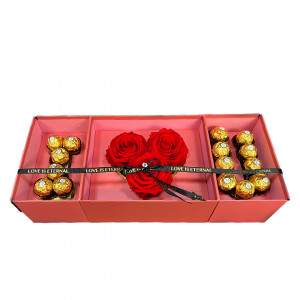 Pachet cadou I Love you, format din 3 trandafiri criogenati si 15 praline Ferrero Rocher, Roz - Img 5