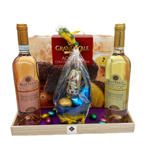 Pachet HappyEaster, Bottega Pinot Grigio, Bottega Sauvignon, Panettone Granducale 750g, Cosuletul Nicole Choco si 8 ousoare de ciocolata 