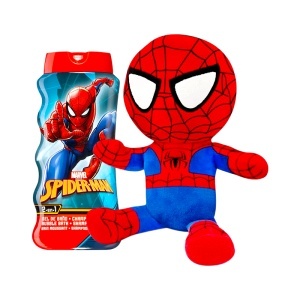 Pachet pentru copii cu jucarie de plus Spiderman, Kinder Chocolate si gel de dus, in punga cadou - Img 2