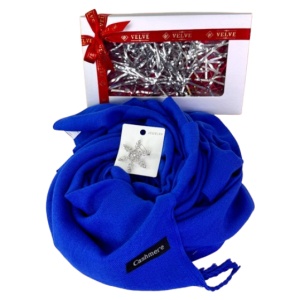 Pachet Secret, pentru femei, cu esarfa eleganta Belladona si brosa Fulg de Zapada, in cutie cadou, Albastru royal - Img 2