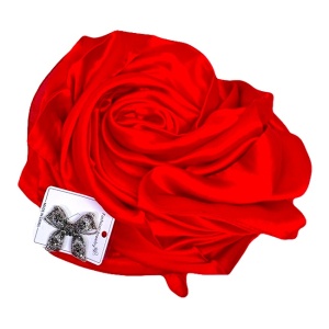 Pachet Silky pentru femei, cu esarfa eleganta si brosa, in cutie eleganta, Rosu
