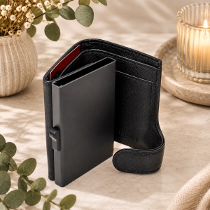 Portcard unisex Hassion din piele naturala, 9x7x2cm, Negru - Img 3