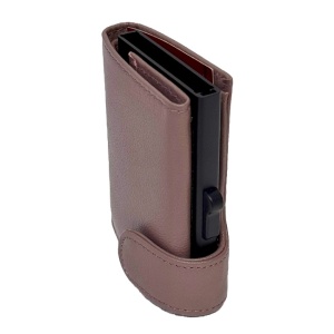 Portcard unisex Hassion din piele naturala, sistem pentru carduri si inchidere cu capsa, Cappuccino - Img 6