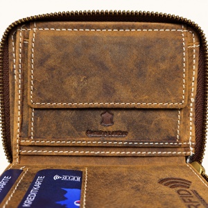 Portofel barbati Beltimore, din piele naturala, cu fermoar si protectie RFID, in cutie cadou, Maro vintage - Img 4
