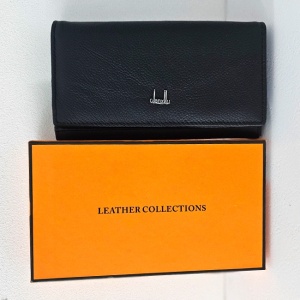 Portofel Leather Collections dama din piele naturala cu logo 10x18, Negru